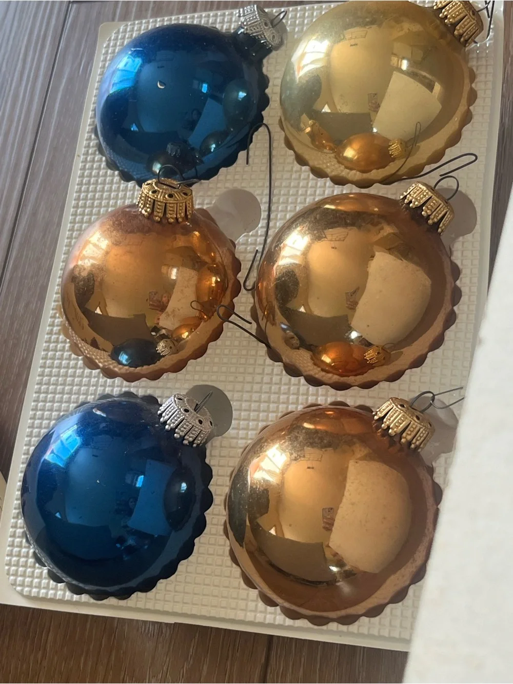 Vintage Christmas by Krebs and Pyramid Gold & Blue Ball Ornaments